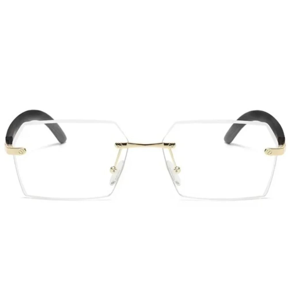 Women Fashion Rimless Sunglasses Rectangle Clear Lens Gold Classy Eyewear Lentes